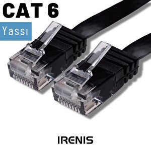 Irenis 3 Metre Cat6 Kablo Yassı Ethernet Network Lan Ağ İnternet Kablosu Siyah