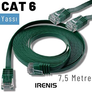 Irenis 7,5 Metre Cat6 Kablo Yassı Ethernet Network Lan Ağ İnternet Kablosu Yeşil