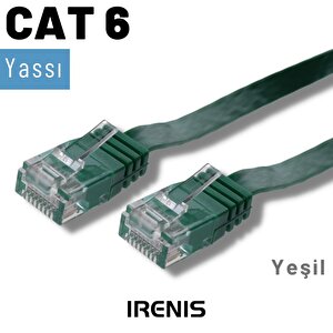 Irenis 7,5 Metre Cat6 Kablo Yassı Ethernet Network Lan Ağ İnternet Kablosu Yeşil