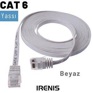 Irenis 3 Metre Cat6 Kablo Yassı Ethernet Network Lan Ağ İnternet Kablosu Beyaz