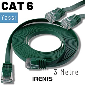 Irenis 3 Metre Cat6 Kablo Yassı Ethernet Network Lan Ağ İnternet Kablosu Yeşil