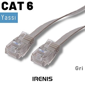 Irenis 3 Metre Cat6 Kablo Yassı Ethernet Network Lan Ağ İnternet Kablosu Gri
