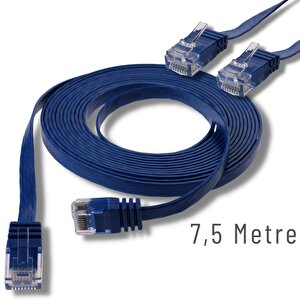 Irenis 7,5 Metre Cat6 Kablo Yassı Ethernet Network Lan Ağ İnternet Kablosu Mavi