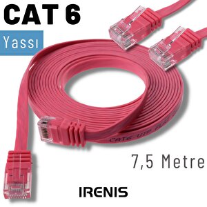 Irenis 7,5 Metre Cat6 Kablo Yassı Ethernet Network Lan Ağ İnternet Kablosu Fuşya