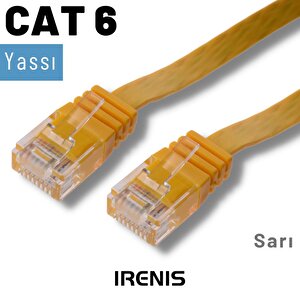 Irenis 7,5 Metre Cat6 Kablo Yassı Ethernet Network Lan Ağ İnternet Kablosu Sarı