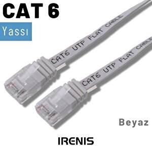 Irenis 7,5 Metre Cat6 Kablo Yassı Ethernet Network Lan Ağ İnternet Kablosu Beyaz