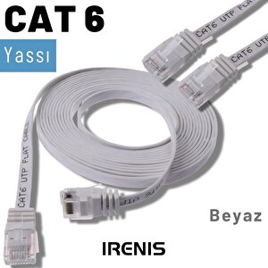 Irenis 2 Metre Cat6 Kablo Yassı Ethernet Network Lan Ağ İnternet Kablosu Beyaz