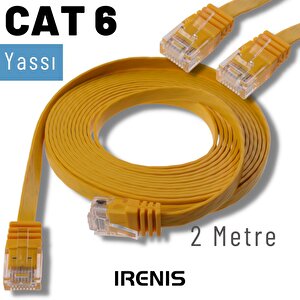Irenis 2 Metre Cat6 Kablo Yassı Ethernet Network Lan Ağ İnternet Kablosu Sarı