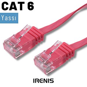 Irenis 2 Metre Cat6 Kablo Yassı Ethernet Network Lan Ağ İnternet Kablosu Fuşya