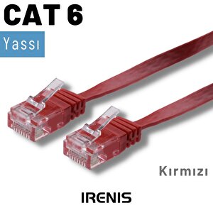 Irenis 2 Metre Cat6 Kablo Yassı Ethernet Network Lan Ağ İnternet Kablosu Kırmızı
