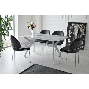 Polo Victoria High Gloss Yemek Masa Gri Sandalye Takım 90x140 cm