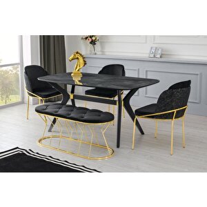 Polo Eliza High Gloss Yemek Masa Sandalye Banklı Takım 90x180 cm
