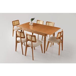 Soho Zion Ağaç Açılır Yemek Masa 6 Sandalye Takımı 80x120