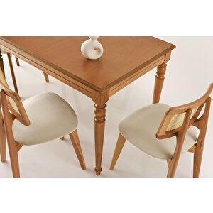 Soho Zion Ağaç Açılır Yemek Masa 6 Sandalye Takımı 80x120