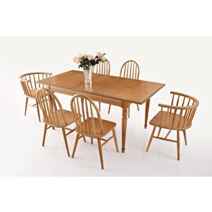 Elegant Ada Ağaç Açılır Yemek Masa 6 Sandalye Takımı