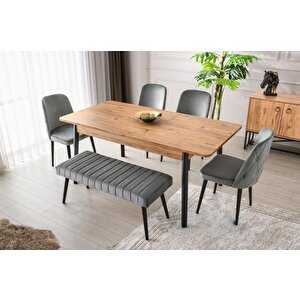 Loft Yemek Masa Sandalye Banklı Takım