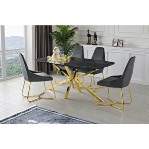 Lara Çapraz High Gloss Yemek Masa Sandalye Takımı 90x180cm