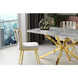 Örgülü Çapraz High Gloss Yemek Masa Sandalye Takımı 90x160cm