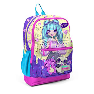 Anime Desenli Lila Pembe Okul Sırt Çantası