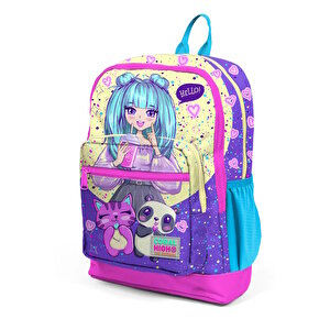 Elatae Anime Desenli Lila Pembe Okul Sırt Çantası