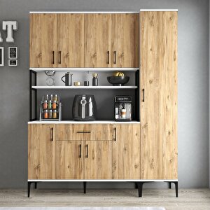 Mdl0503 Alt Üst Tek Kapılı Çok Amaçlı Dolap 8 Kapaklı Çekmeceli Raflı Beyaz Çam