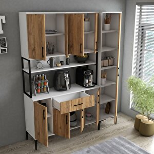 Mdl0503 Alt Üst Tek Kapılı Çok Amaçlı Dolap 8 Kapaklı Çekmeceli Raflı Beyaz Çam