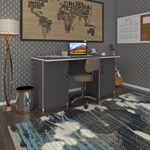 Ofis Masası Pat Morita Gri 75*150*60 Kilitli Kapaklı Dolap Çiftli Şeritli Bilgisayar Çalışma Masası Gri