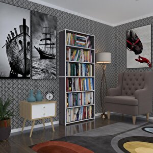 Kitaplık Süper Ga 180*80*19 Gri 6 Katlı Tek Bölme Çift Bölme Opsiyonlu Ofis Mutfak Banyo Dolabı Arkalıksız Beyaz