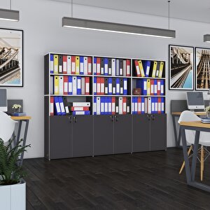 Klasör Dolabı Kilitli Kutalmış Gri 175*240*30 Klasörlük Kitaplık Ofis Arkalıksız Beyaz