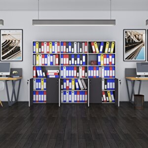 Klasör Dolabı Kilitli Kutalmış Gri 175*240*30 Klasörlük Kitaplık Ofis Arkalıksız Beyaz