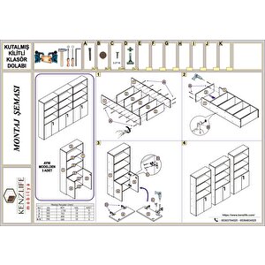 Kenzlife Klasör Dolabı Kilitli Kutalmış Gri 175x40x30 Klasörlük Kitaplık Ofis Arkalıksız