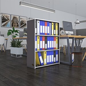 Klasörlük Raflı Ilkutay Gri 105x80x30 Kitaplık Ofis Arkalıksız Gri