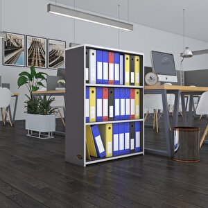Klasörlük Raflı Ilkutay Gri 105*80*30 Kitaplık Ofis Arkalıksız Beyaz