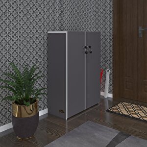 Ayakkabılık Ayakkabı Dolabı Kilitli Gutan Gri 100*70*32 Kapaklı Ofis Dolabı Gri