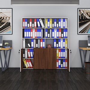 Klasör Dolabı Kilitli Ilgar Cvz 175x160x30 Klasörlük Kitaplık Ofis Arkalıksız Ceviz