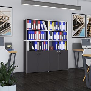 Klasör Dolabı Kilitli Ilgar Gri 175*160*30 Klasörlük Kitaplık Ofis Arkalıksız Beyaz
