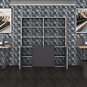 Klasör Dolabı Kilitli Ilgar Gri 175*160*30 Klasörlük Kitaplık Ofis Arkalıksız Beyaz