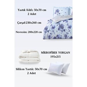 Hennie Lacivert Saten Çift Kişilik Uyku Seti - Nevresim Takımı + Yorgan + Yastık