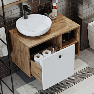 Roomart Ayaksız Lavabolu Mdf 75 Cm Çekmeceli Banyo Dolabı