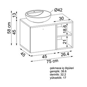 Roomart Ayaksız Lavabolu Mdf 75 Cm Çekmeceli Banyo Dolabı