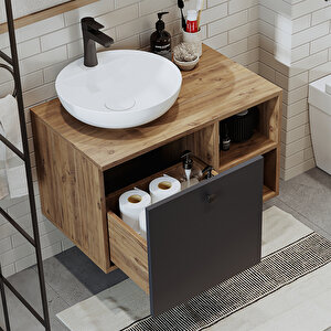 Roomart Ayaksız Lavabolu Mdf 75 Cm Çekmeceli Banyo Dolabı