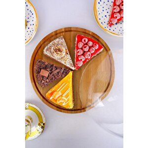 Wooden Cake Ahşap Standlı Cam Kapaklı Kek Fanusu Ve Pasta Sunum Standı Yuvarlak 28 Cm - C1-1-288