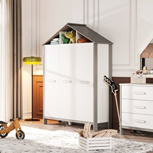 Cozy Gri Çocuk Odası Üç Kapılı Dolap