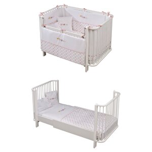 Bambino Büyüyen Beşik 80x130 Cm Karyola 80x180 Cm (beyaz-pembe) Beyaz-Pembe
