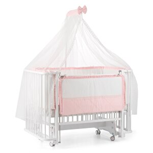 Bambino Sallanır Ahşap Anne Yanı Beşik - 70x110 Cm (beyaz-pembe) Pembe