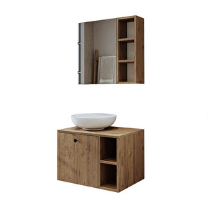 Roomart Lavabolu Mdf 65 Cm Lotus Çekmeceli Banyo Dolabı ve Aynalı Üst Dolabı