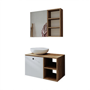 Roomart Lavabolu Mdf 75 Cm Lotus Çekmeceli Banyo Dolabı ve Aynalı Üst Dolabı