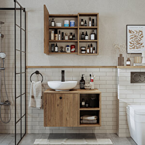 Roomart Lavabolu Mdf 75 Cm Lotus Çekmeceli Banyo Dolabı ve Aynalı Üst Dolabı