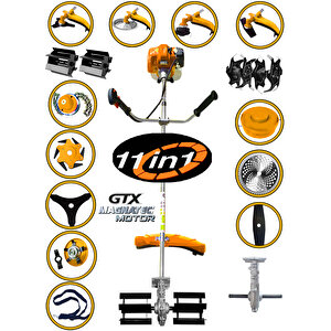 Strongerry 4x4 Magnatec Motor 11 İN 1 Yan Tırpan Benzinli Motorlu Ot Çalı Çim Biçme Makinası Full Aparat Hediyeli