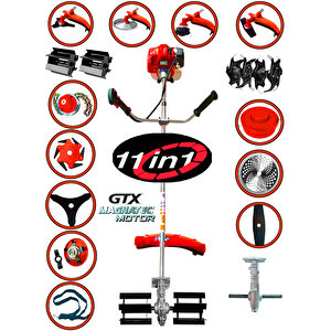 Iwerety 11 in 1 Magnatec Motor 4x4 Yan TırpanFull Aparatlı Benzinli Motorlu Ot Çalı Çim Biçme Makinası